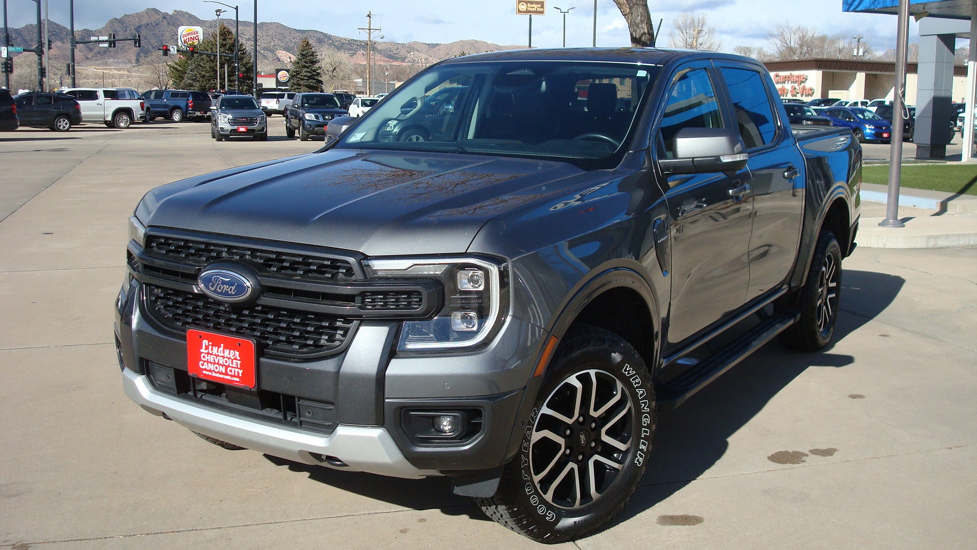 2024 Ford Ranger LARIAT in Gray — front three-quarter view